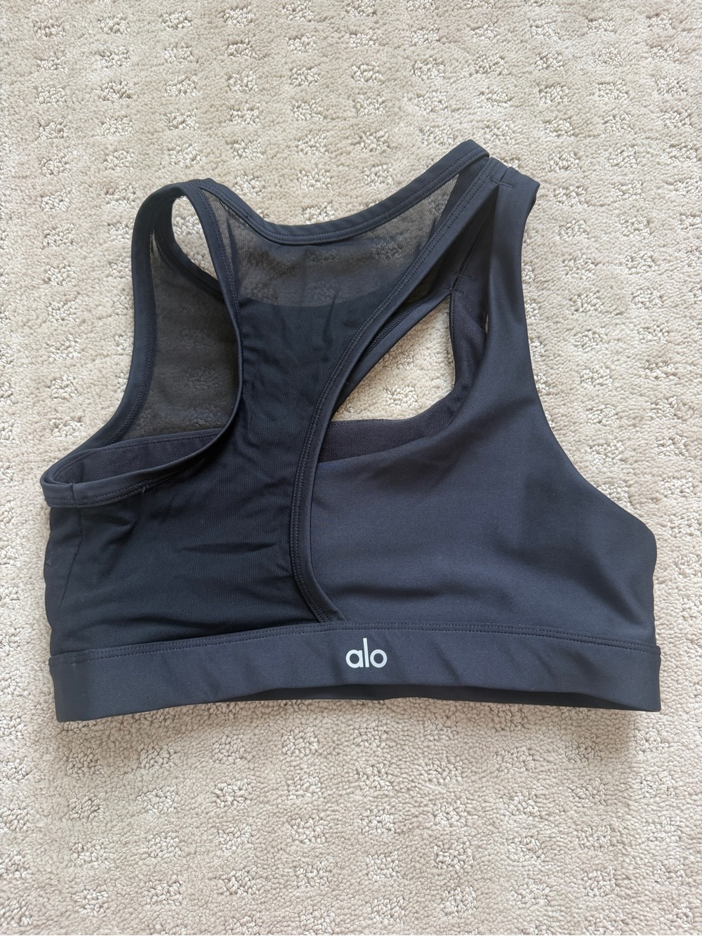 ALO Yoga Black Racerback Mesh-Back Sports Bra- size small